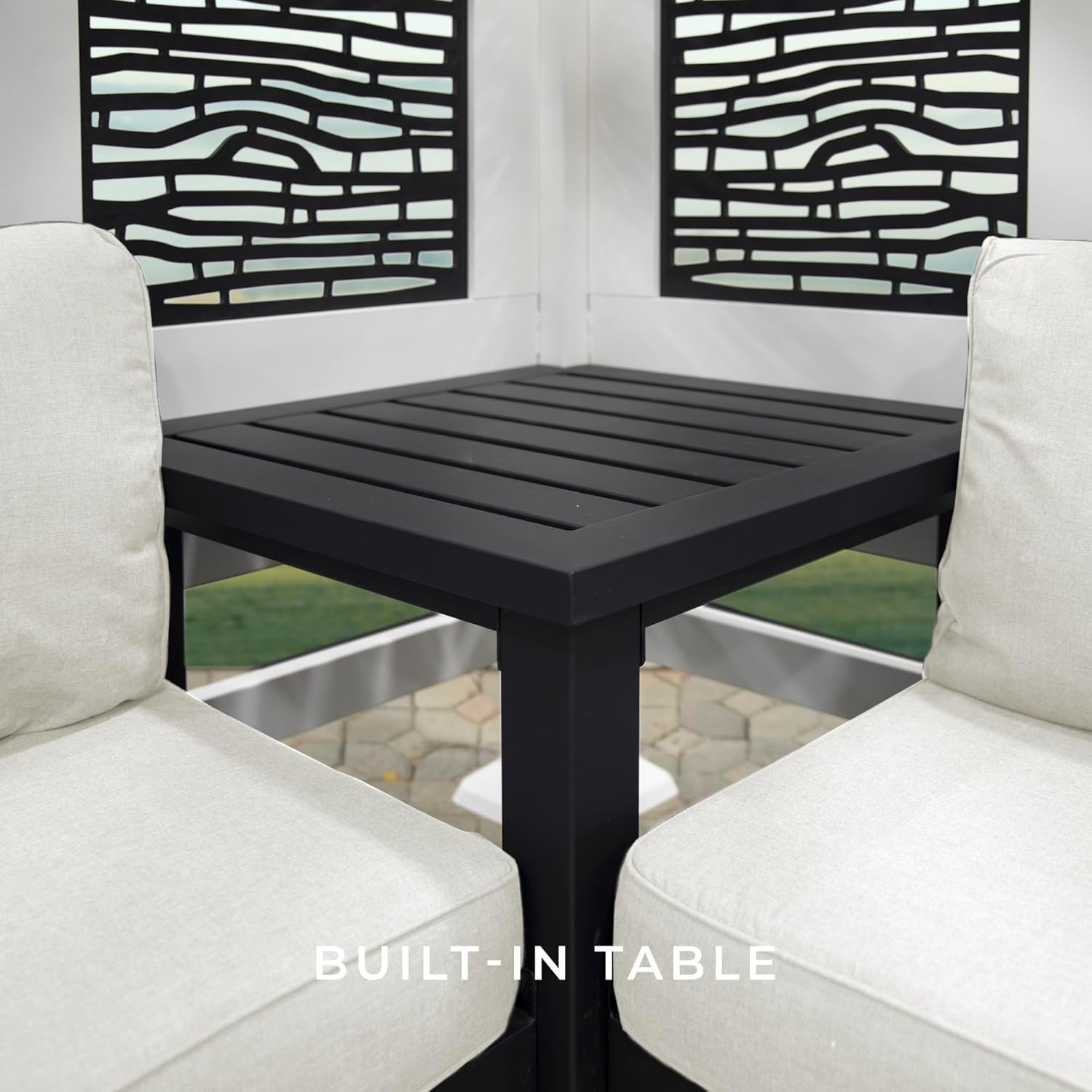 White Galvanized Steel Cabana Pergola with Canopy and Seating