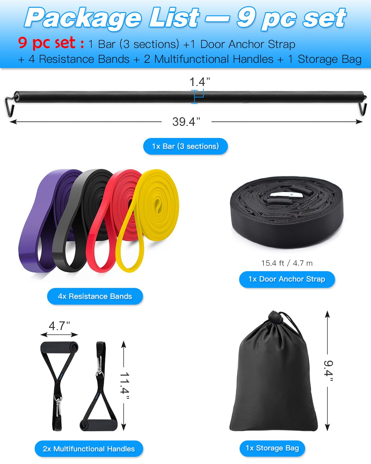 Kit D'ancrage Porte Fitness Gear Pro Series - Élastiques, Poignées Et Sangle Cheville