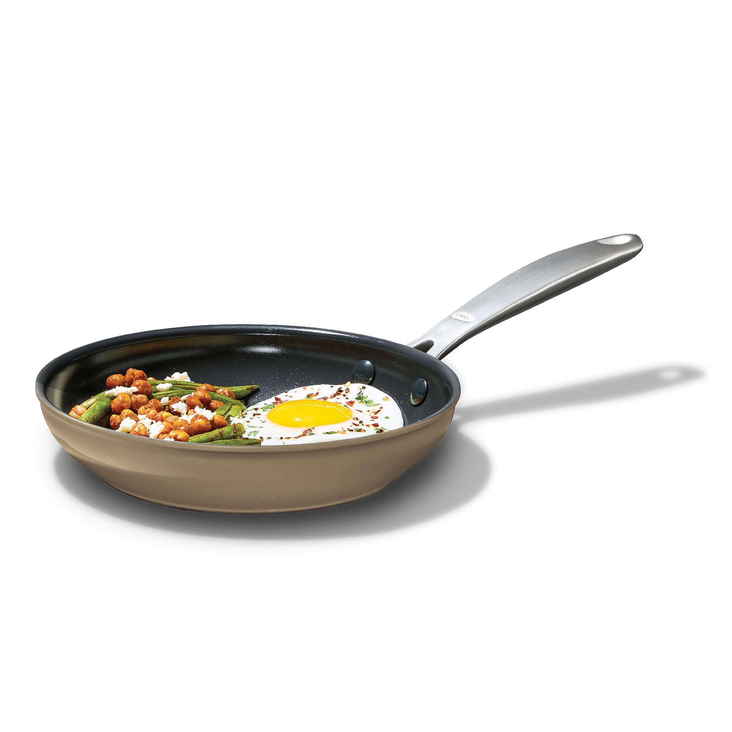OXO Improved 8" Non-Stick Frying Pan, Ceramic PFAS Free Cookware, Stainless Steel Handle, Eggs and Omelets, Dishwasher and Oven Safe, Biscuit Brown