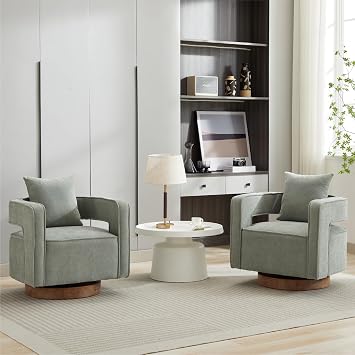 Chifee & Vingol 29.1" Linen Modern Swivel Accent Barrel Chair Set of 2 with Solid Wood Base,Green