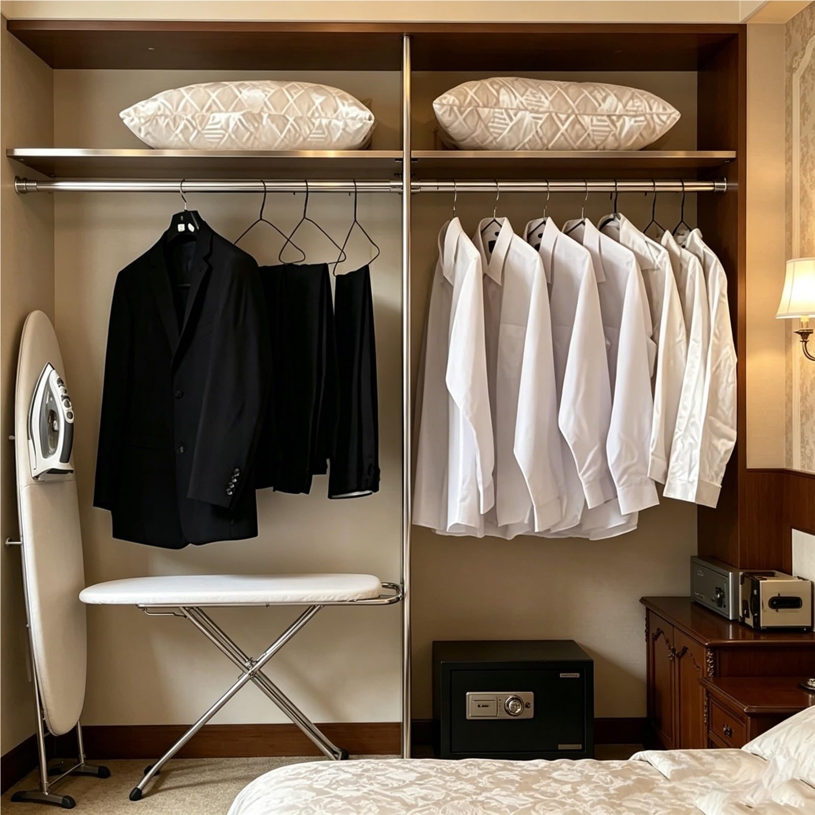 TYNGBT Adjustable Telescopic Wardrobe Pole, Extendable Clothes Rod with Mounting Base and Screws, for Home Storage