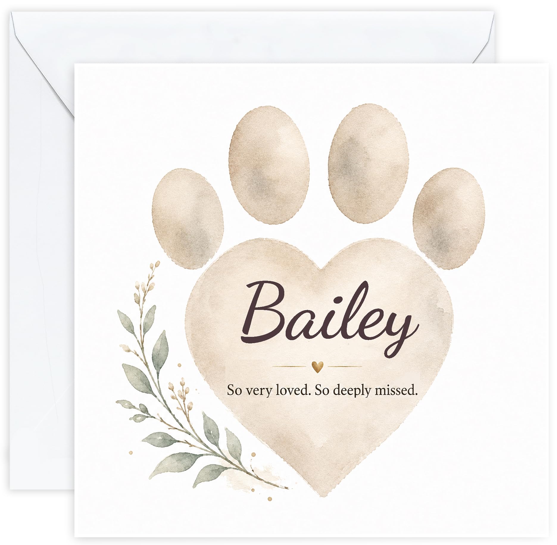 Personalised Dog Sympathy Card - Paw Heart with Name | Pet Loss Card