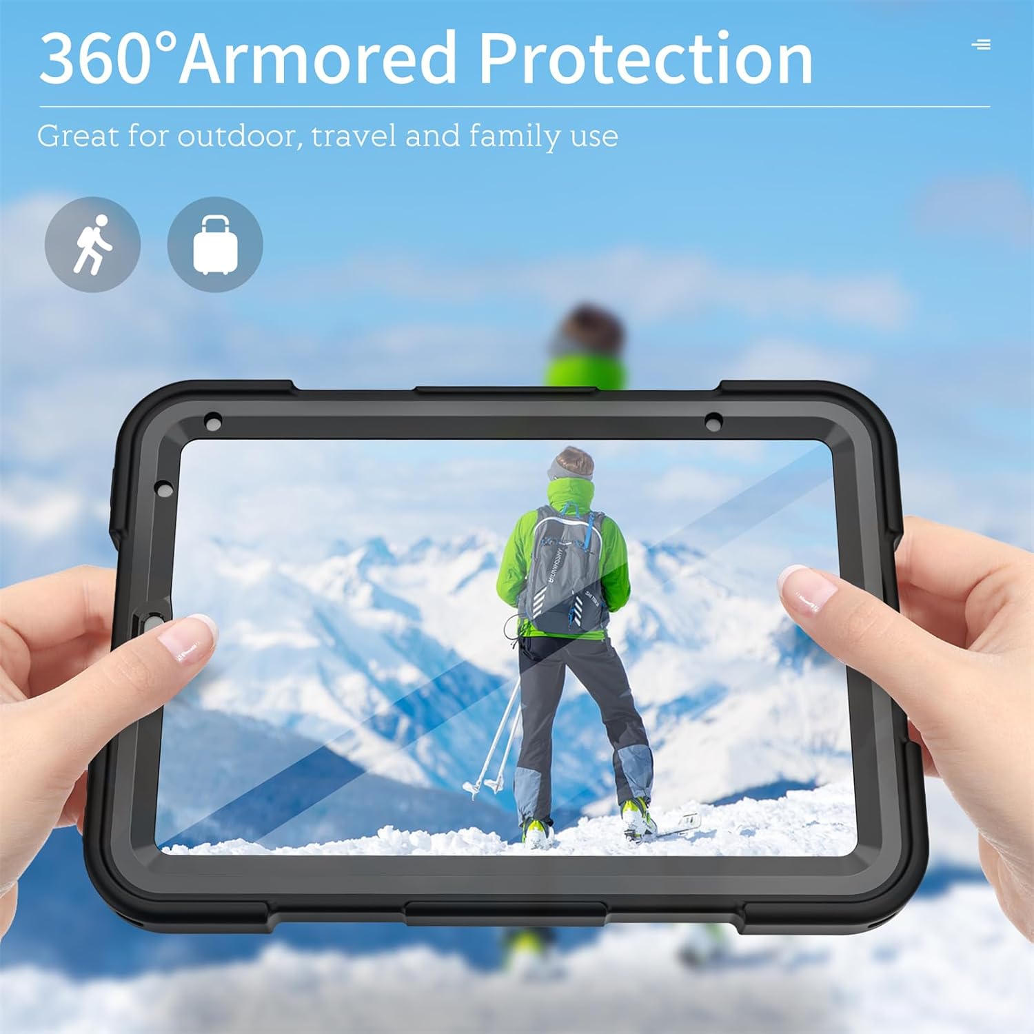 Waterproof Case for iPad mini 7 (A17 Pro) 2024/ Mini 6 8.3'', Full-Body Heavy Duty Shockproof Protective Cover with Screen Protector &Hand Strap/Stand
