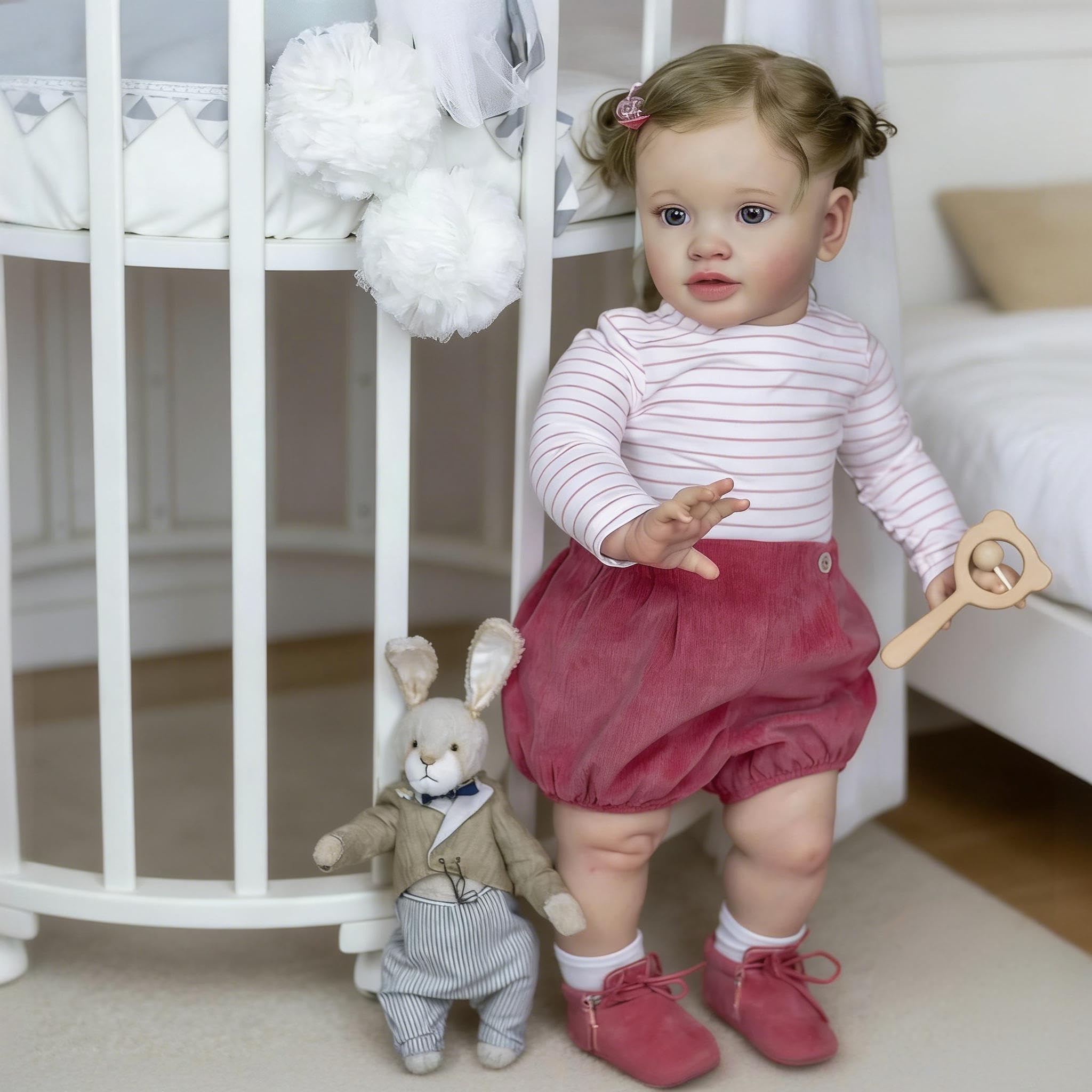 RXDOLL Realistic Reborn Toddler Dolls Girl Pippa 26 Inch Big Size Reborn Baby Dolls Brown Hair Lifelike Toddler Doll Soft Cloth Body Real Life Baby Doll Toy for Kids Age 3+ โ image 1