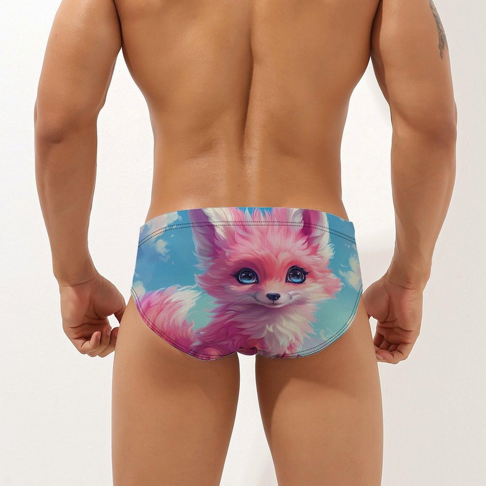 Cute Fox Mens Swim Briefs Bikini Swimwear Print Beach Shorts Sexy Swimsuit 2XL