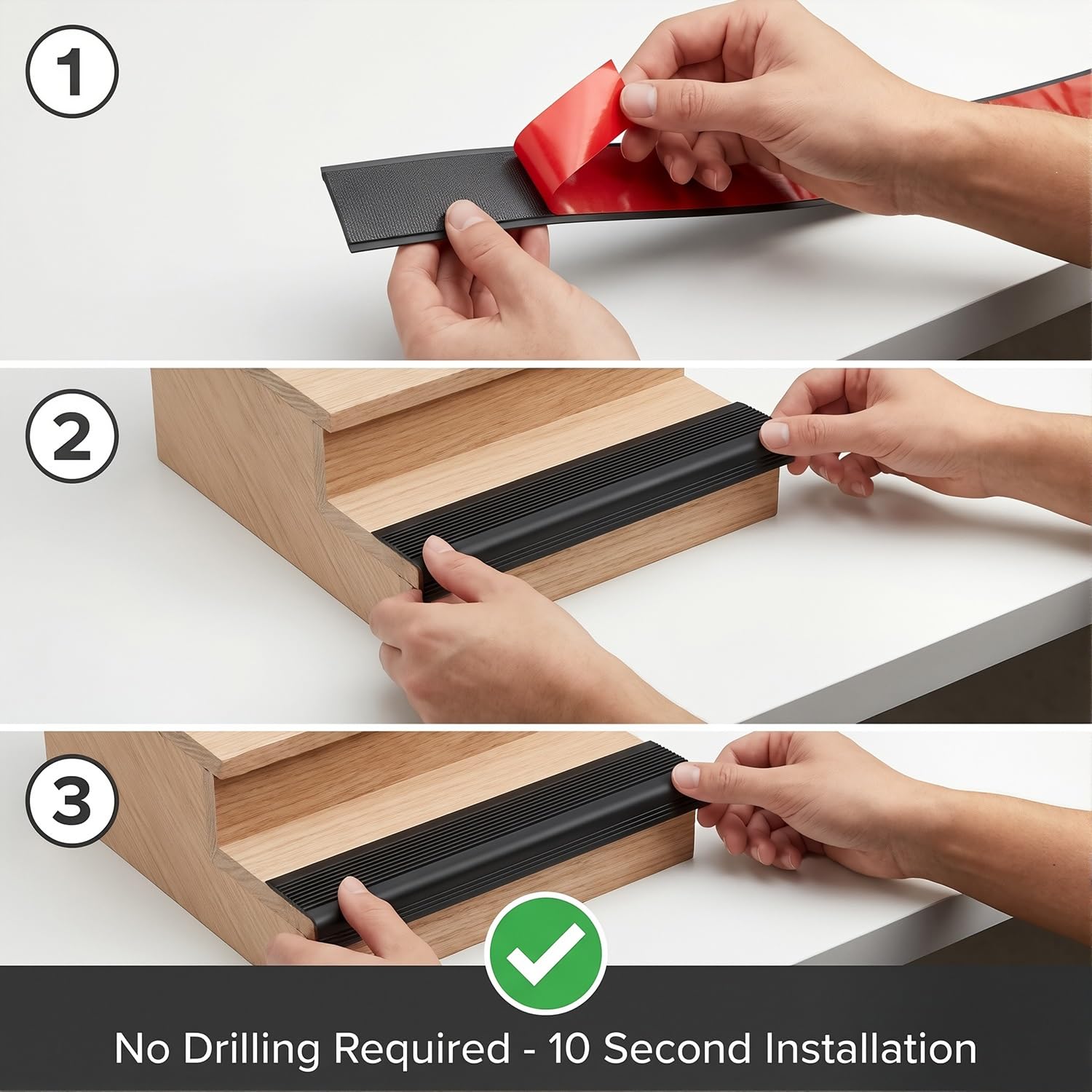 3 m de goma autoadhesivo para pelar y pegar pelar y pegar peldaños de vinilo antideslizante negro flexible para seguridad en interiores y exteriores (4 x 2 cm)