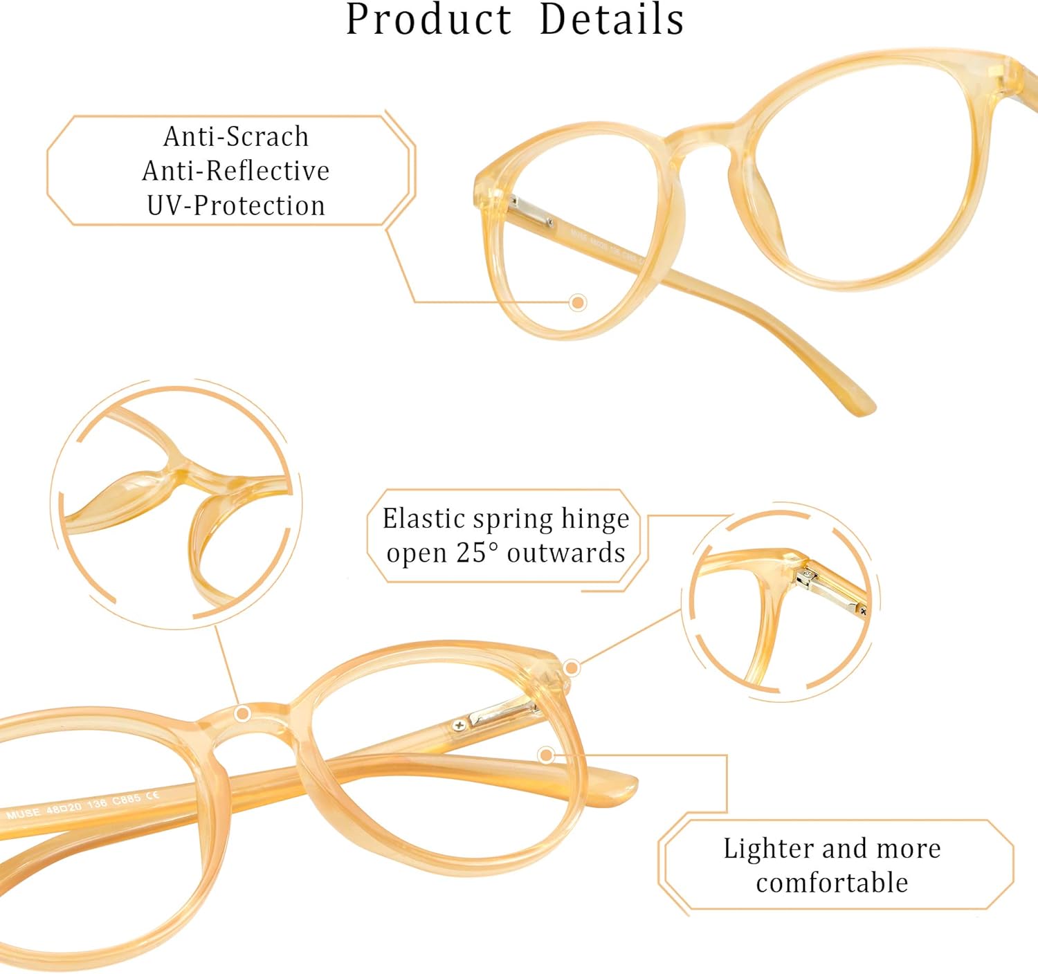 LifeArt Blue Light Blocking Glasses, Anti Eyestrain, Computer Reading Glasses with Spring Hinge, Gaming Glasses, TV Glasses for Women Men, Anti Glare (Champagne, +0.25 Magnification)