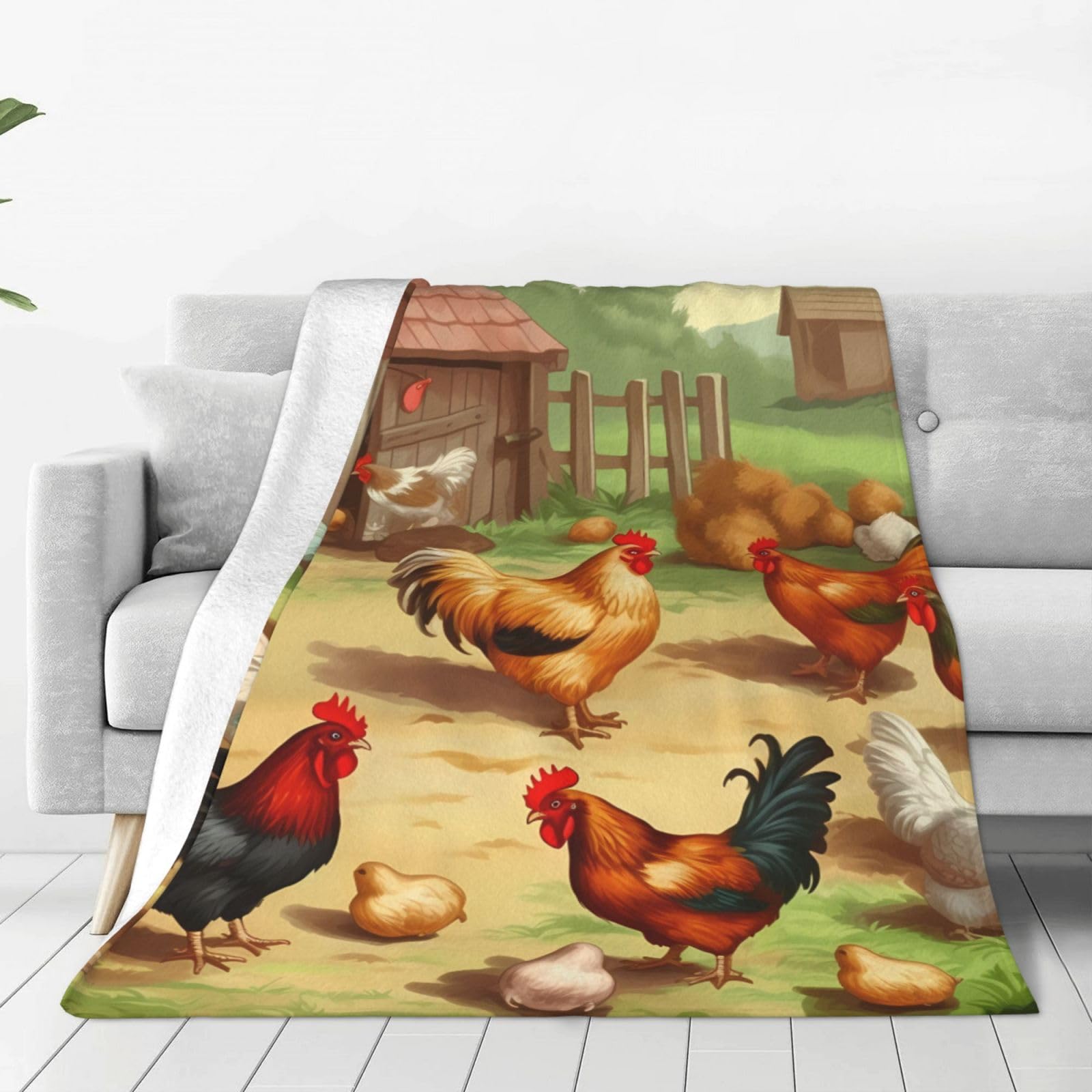 KLOPH Roast Chicken Hen Farm Throw Blanket 40"x30" Flannel Fluffy Warm Blanket for Couch, Reversible Plush Blankets for Bed, Comfy Fuzzy Blanket for Sofa, Plush Lightweight-Blankets for All Season