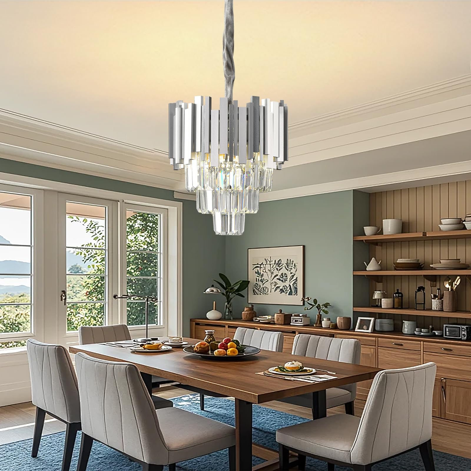 Lampadario moderno lampadario lampadario lampadario,cristallo plafoniera oro,1xE14 luci per sala da pranzo,cucina,soggiorno,camera da letto,corridoio,caffetteria,bar(30 * 30 Cm Argento)