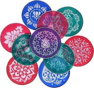 ROTZ डिज़ाइनर रंगोली फ्लोर रंगोली दिवाली सजावट के लिए 10 स्टेंसिल का सेट, 10 इंच राउंड रंगोली स्टैम्प - फूल, गणेश, कलश, स्वस्तिक स्टेंसिल, मेटल