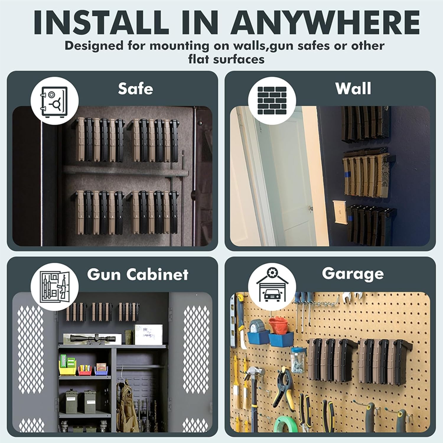 Gun Wall Mount, AR10 Rifle Wall Rack Mount with Strong and Solid PA Material, Load Bearing Capacity 300Lbs of Tension for 308/7.62 Rifle, AR Wall Mount with Double PMAG Holder