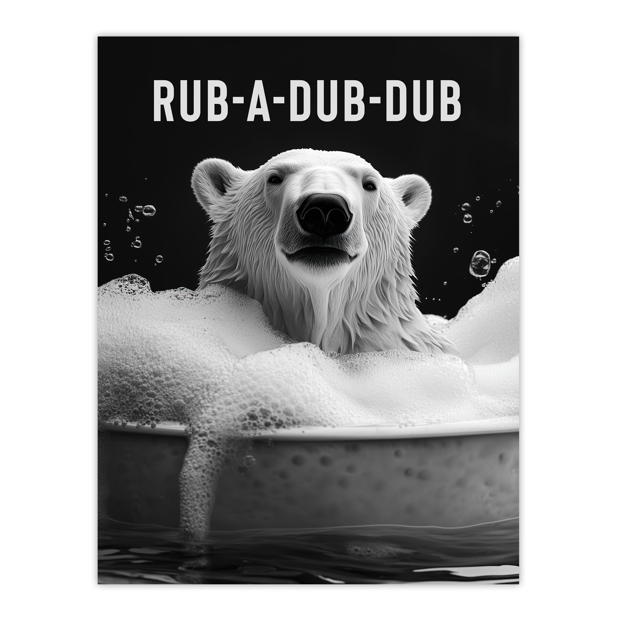 Artery8 Polar Bear in Bathtub Bath Time Wall Art Print - W24 inch x H32 inch - White