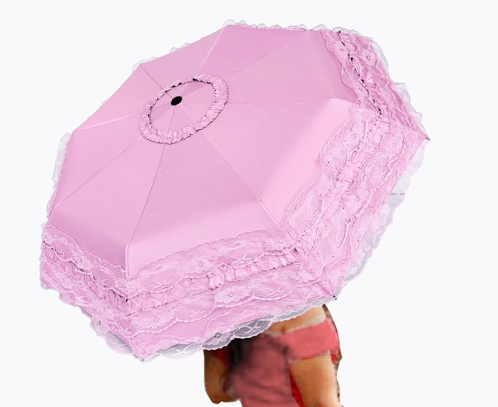 Paraguas plegable único de cierre y apertura automática, paraguas de viaje, plegable, resistente a los rayos UV, sombrilla de encaje para mujeres y niñas, con decoración de encaje