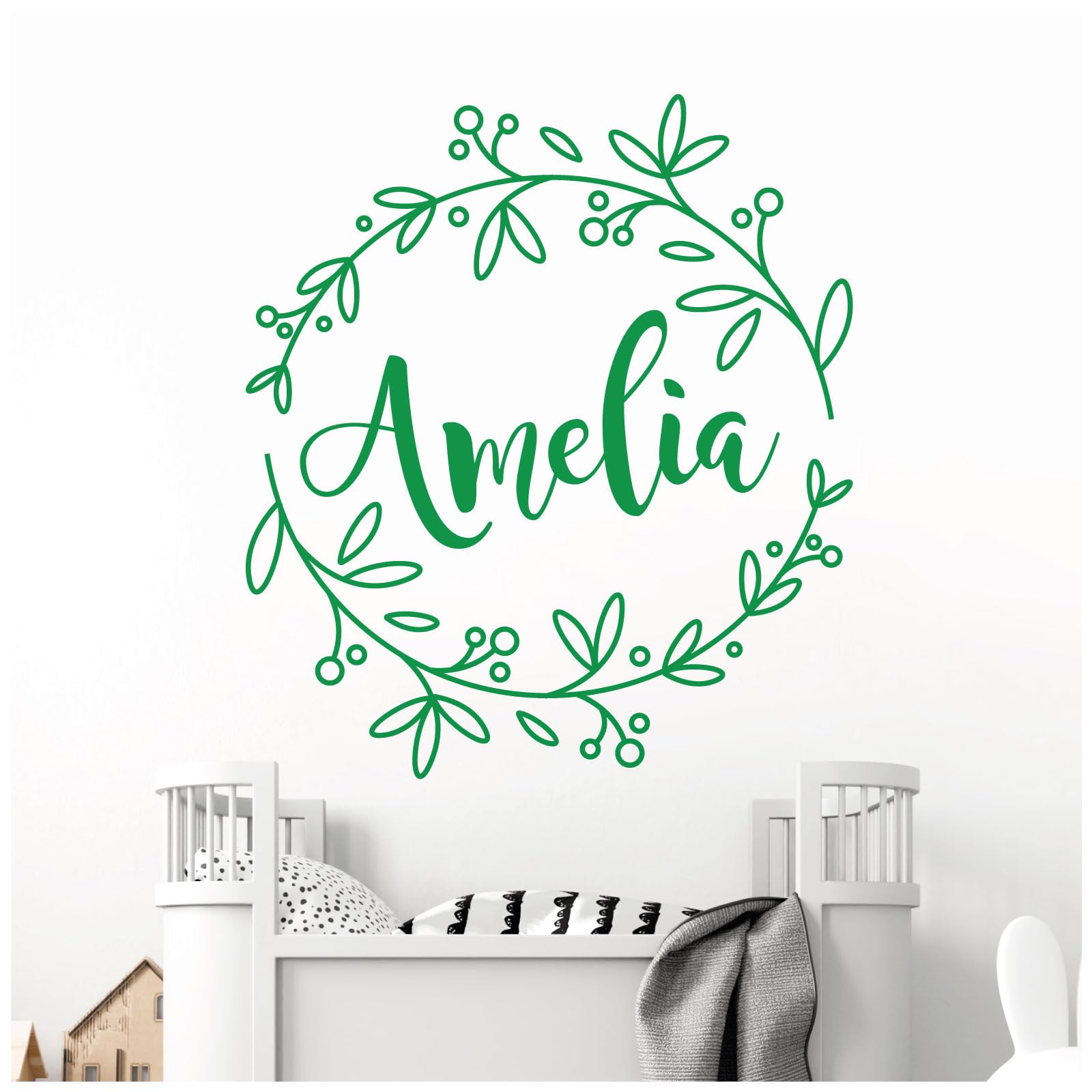 Personalised Name - Floral Wreath - Nursery Vinyl Wall Decal Sticker [Large] [Cactus]
