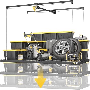 Garage Ceiling Storage Racks 4x8 FT Overhead Garage Storage Rack with Safety Lock, Heavy-Duty Ceiling Mounted Lift System and Storage Organizer, Ideal for Maximizing Overhead Space, 325 lbs Capacity