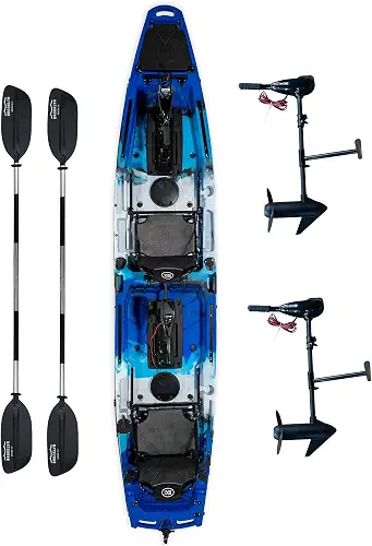 BKC Brooklyn 14.0 Pro Motorized Tandem Kayak, Trolling Motor |