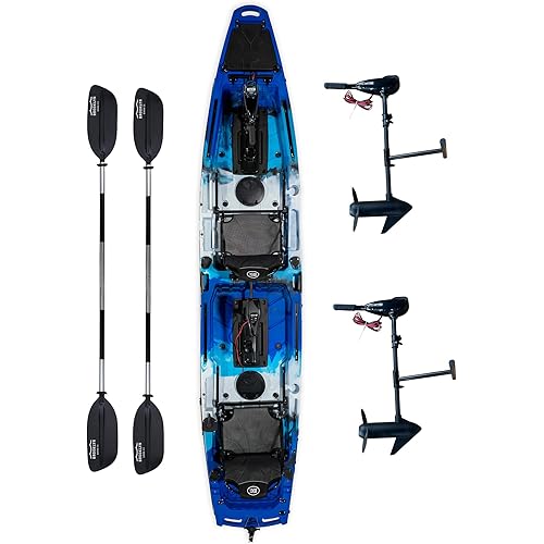 Upgraded Brooklyn 14.0 Tandem Pedal Kayak with Propeller Drive by BKC, 2-Person Sit-On-Top Fishing Kayak, Hand Rudder, Rod Holders, Large Storage, Stable 14ft Hull