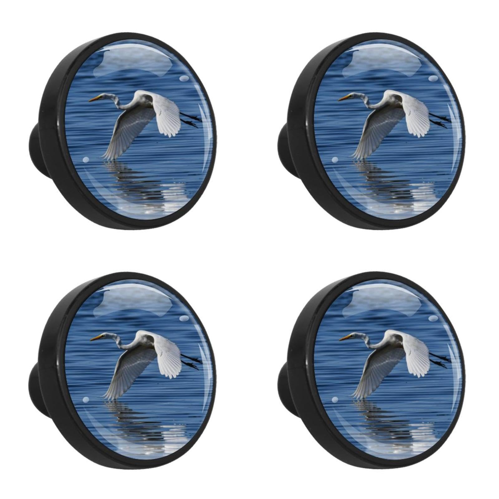 Set of 4 Handles Pulls Heron Great Egret River Lake Pond Cabinet Hardware knobs for Wardrobe, Cupboard, Dresser, Doors, Closet, Drawers, Kids Room
