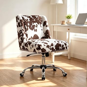 chairus Cow Print Vanity Chair, Swivel Makeup Chair with Wheel for Bedroom