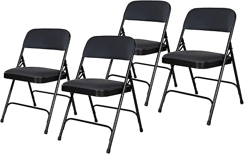 OEF Furnishings Serie OEF2200 - Sillas plegables de doble bisagra acolchadas de tela de alta calidad para servicio pesado (paquete de 4, negro Negro