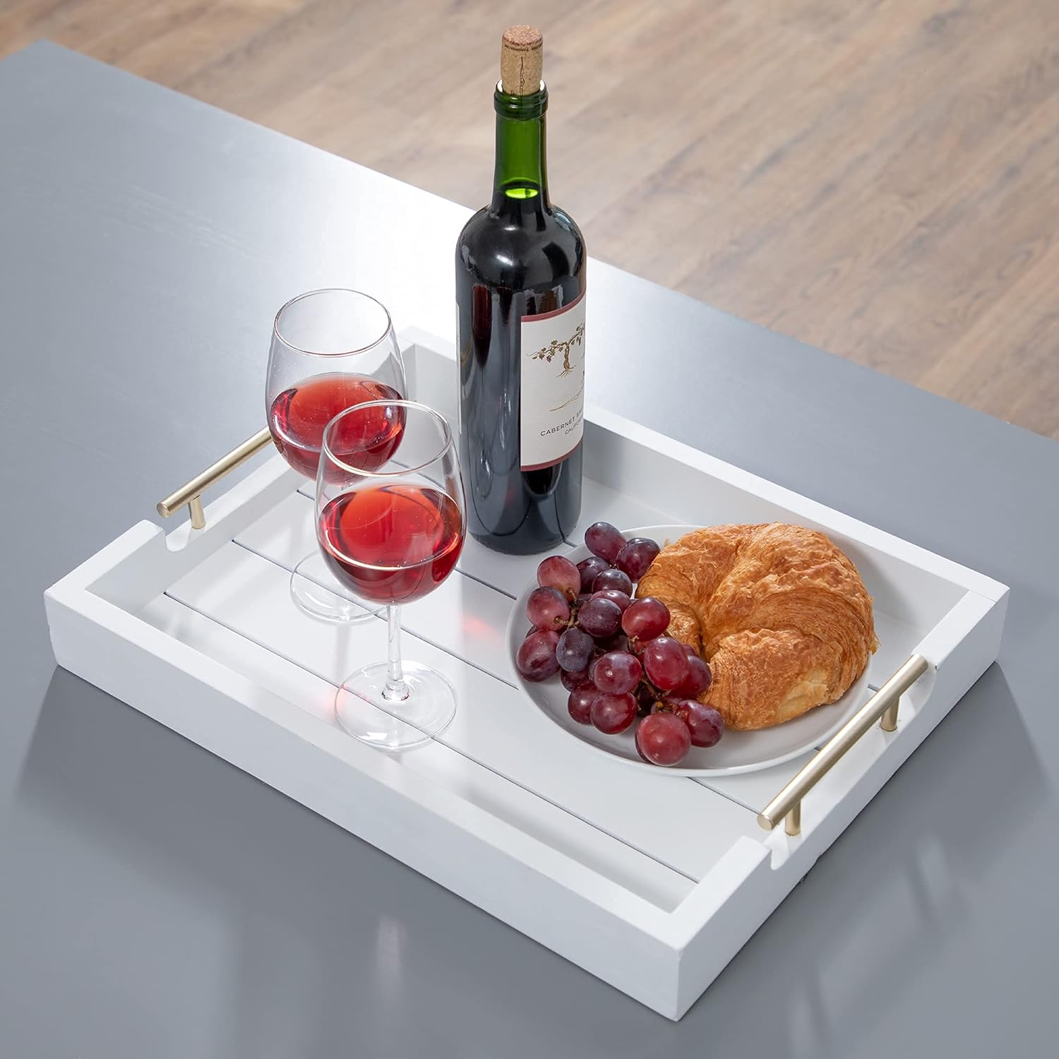 Amazon.com: White Serving Tray with Gold Handles by Cozy Décor ...