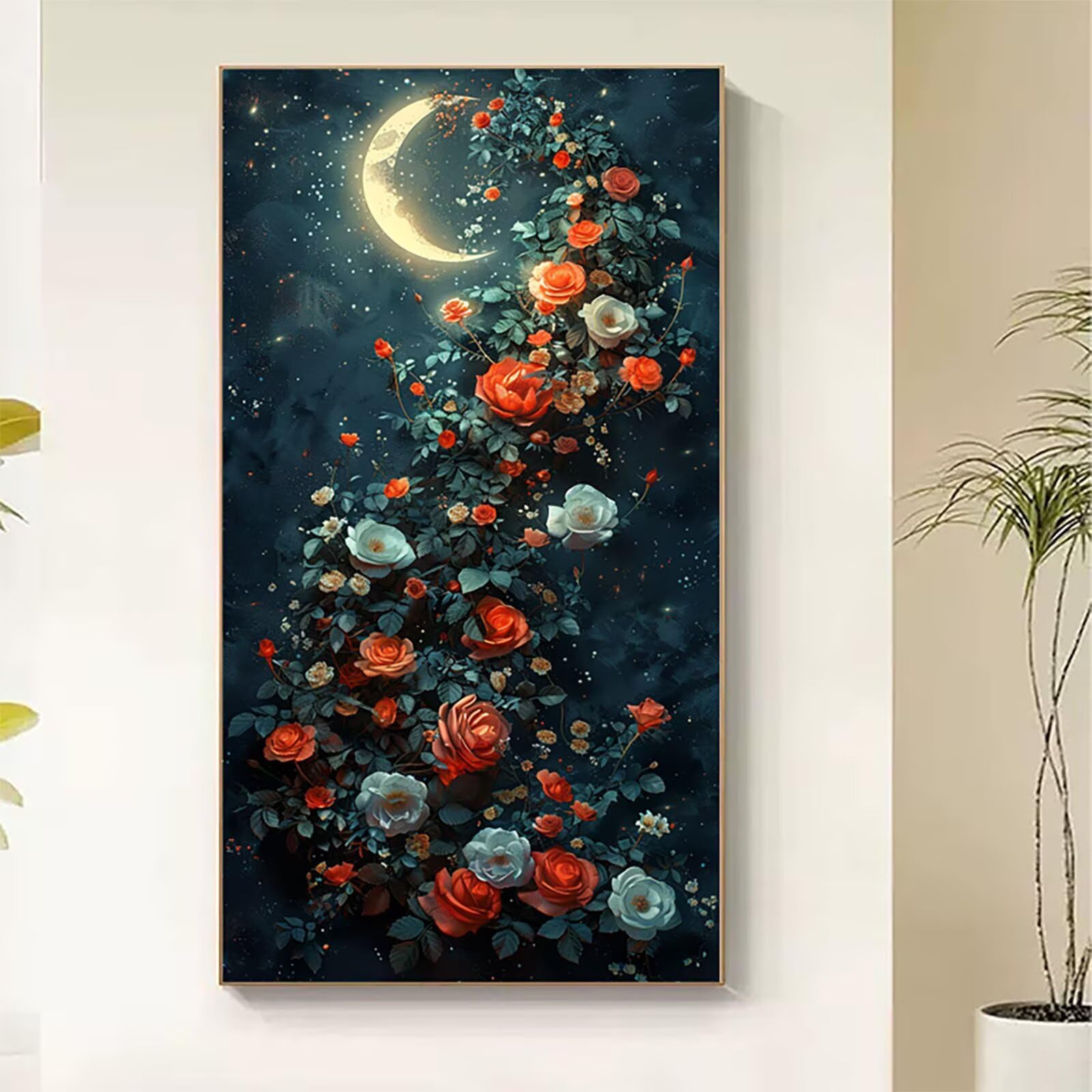 Dipingere con i Numeri Adulti Fiore, Dipingere con i Numeri Luna, Fai da te Paint by Numbers per Principianti, Hobby Creativi Adulti, Painting by Numbers per Decorazioni Casa Regalo 60x120cm N-8602