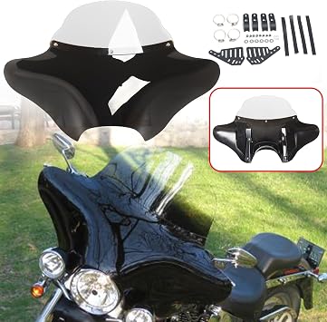 Universal Motorcycle Front Batwing Fairing Windshield Windscreen Compatible with Harley Touring Softail Yamaha Suzuki Honda , Black+Clear