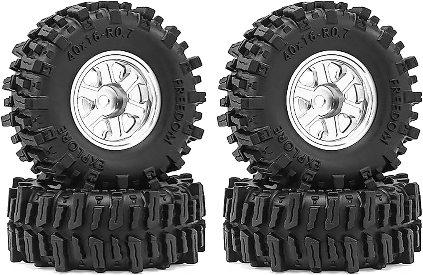 0.7” Wheel & Mud Terrain Tire Set for 1/30 RC Crawler, -1.00mm Offset, Axial SCX30 & Redcat Ascent-32, CNC Aluminum Rims, 5mm Hex, 40 x 16 mm, Screwdriver Included, Pre-Assembled, 4 pcs, White