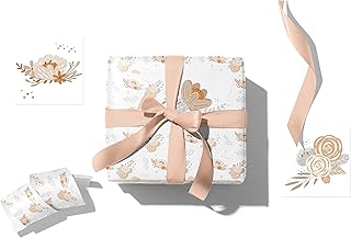 Gift Wrapping Paper- 3 Wrapping Paper Sheets (25"x35"), 3 Cards & Ribbon-Floral Wrapping Paper Wedding Wrapping Paper and Ribbon Set- Bridal Shower Wrapping Paper & Baby Wrapping Paper