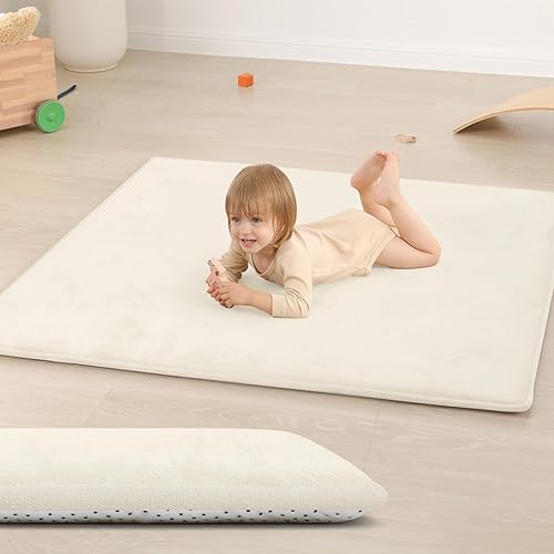 Miniatura 19 de Alfombra de Juego para Bebés para Piso, Espesor de 1.3" de Espuma Elástica, Alfombra de 1.27m×1.27m para Tiempo de Barriga, Terciopelo Coral Suave