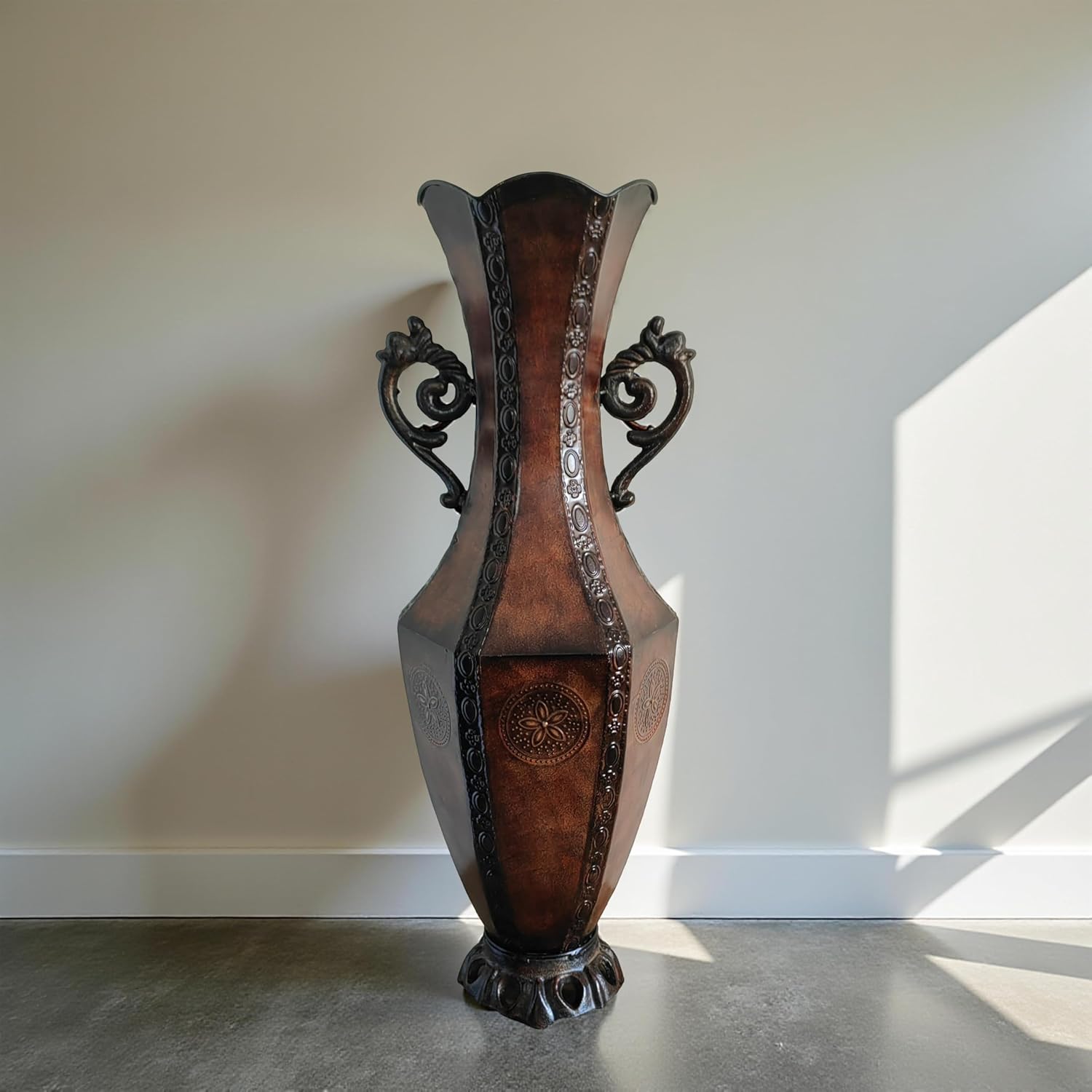 Hosley Decorative Embossed Metal Tall Floor Vase 24 Inch High. Ideal Gift for Weddings Party Spa Reiki Meditation Settings