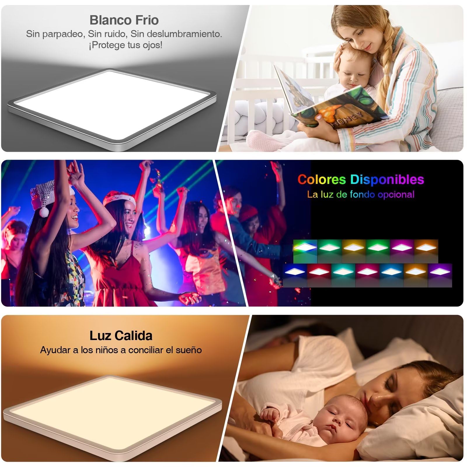 Yexati LED Ceiling Light, 24 W, Square Dimmable 3200 LM, LED Ceiling