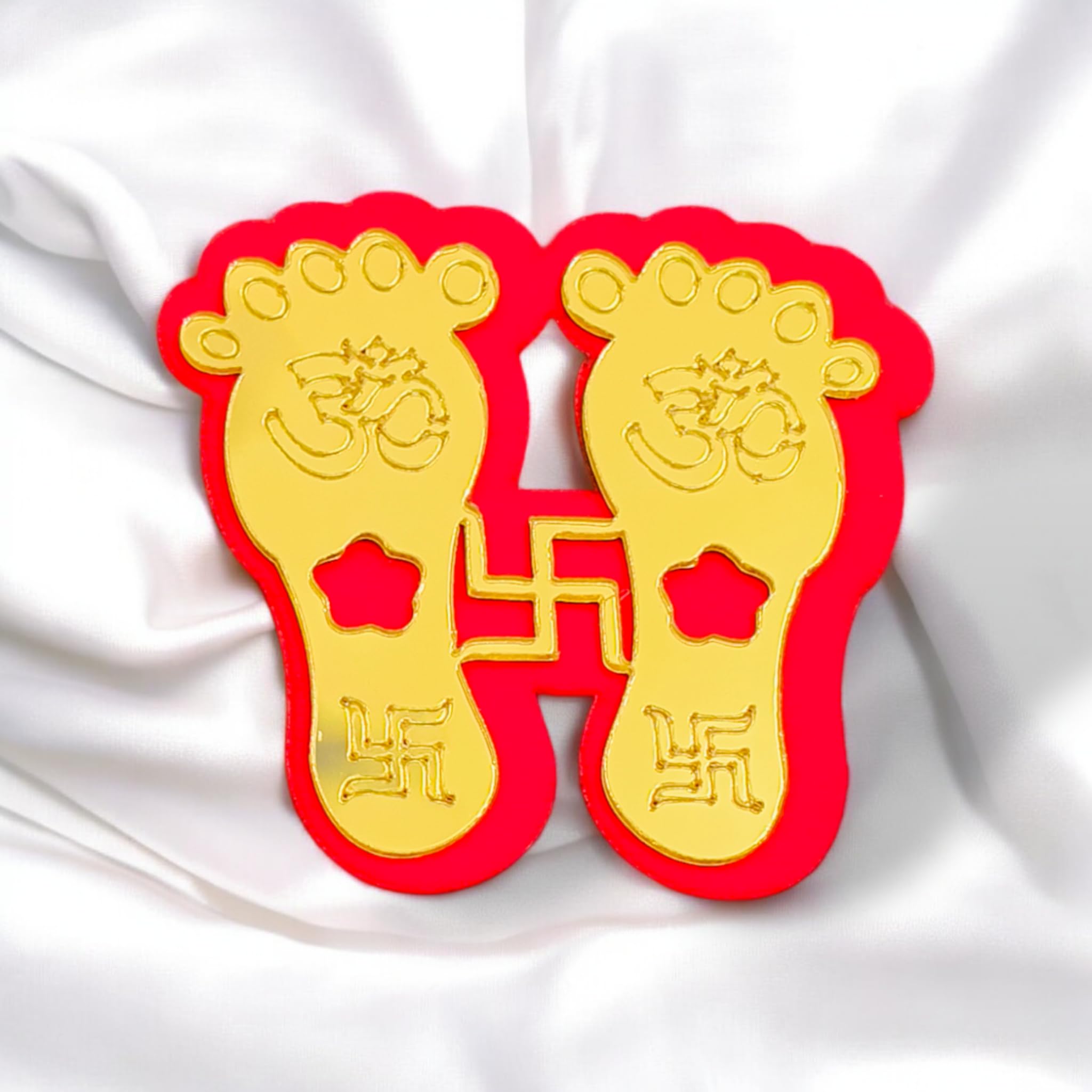 Swastik Om Laxmi Charan Paduka Sticker Set of 1 Pair, Feet for Puja Aarti, Diwali Home and Office Entrance Decoration, Hindu Pooja Mandir Designer MATA Feet for Home Decor
