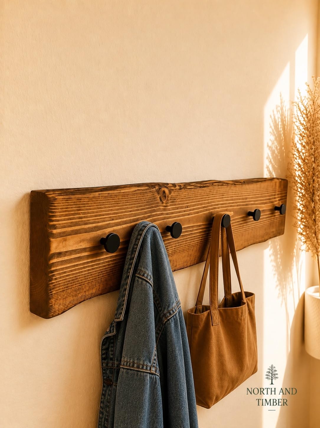 Generisch Rustikale Wandgarderobe Holz (Nussbaum/Schwarz, 70.0, Zentimeter)