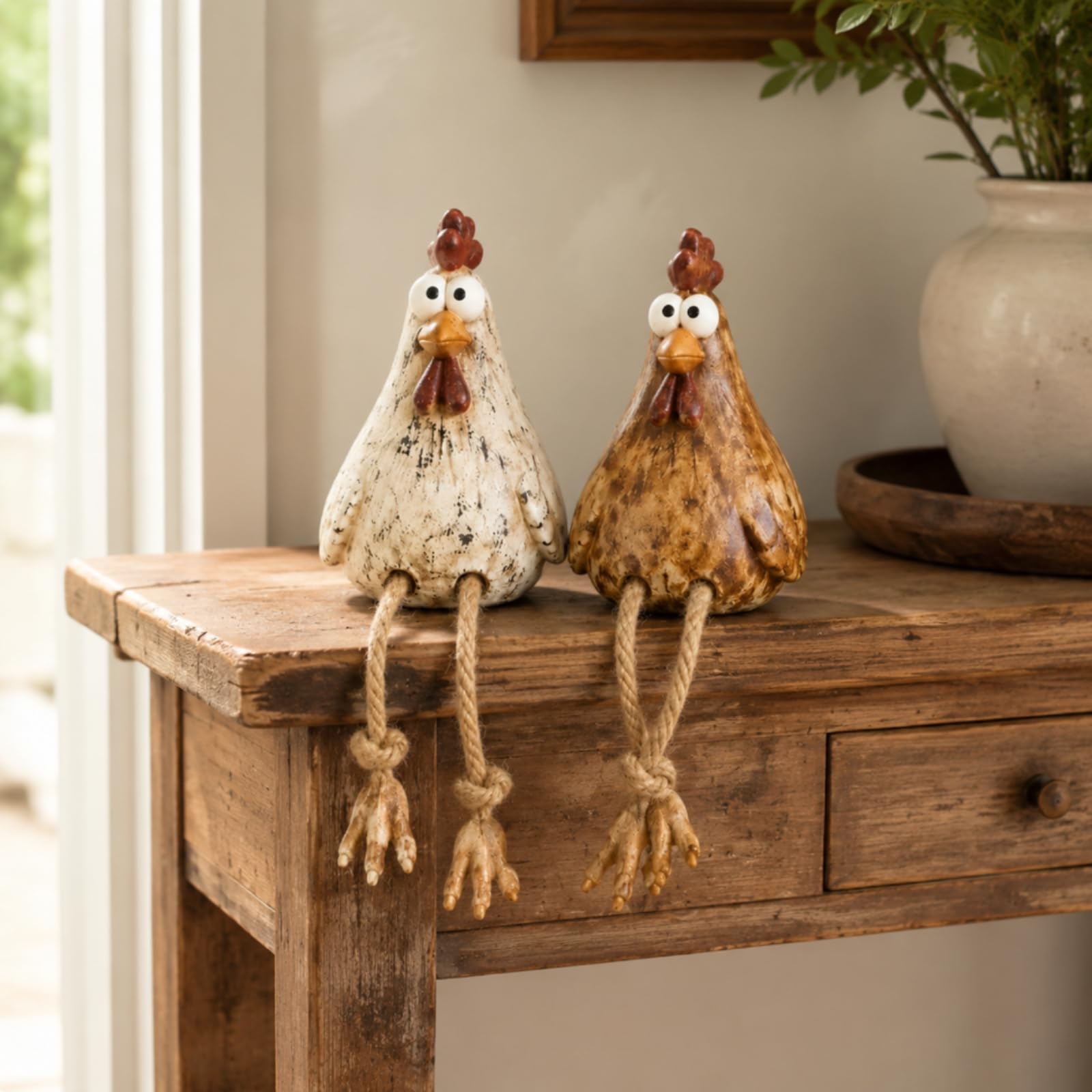 2 Piezas Figura Animal Granja Rústica Adorno Rústico Animal Compacta Figura Resina con Textura para Cocina, Entrada,