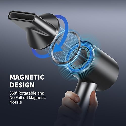 Miniatura 7 de VTT Secador de pelo, secadora de alta velocidad de 150000 RPM con control inteligente de temperatura, boquilla magnética, secado rápido, secador