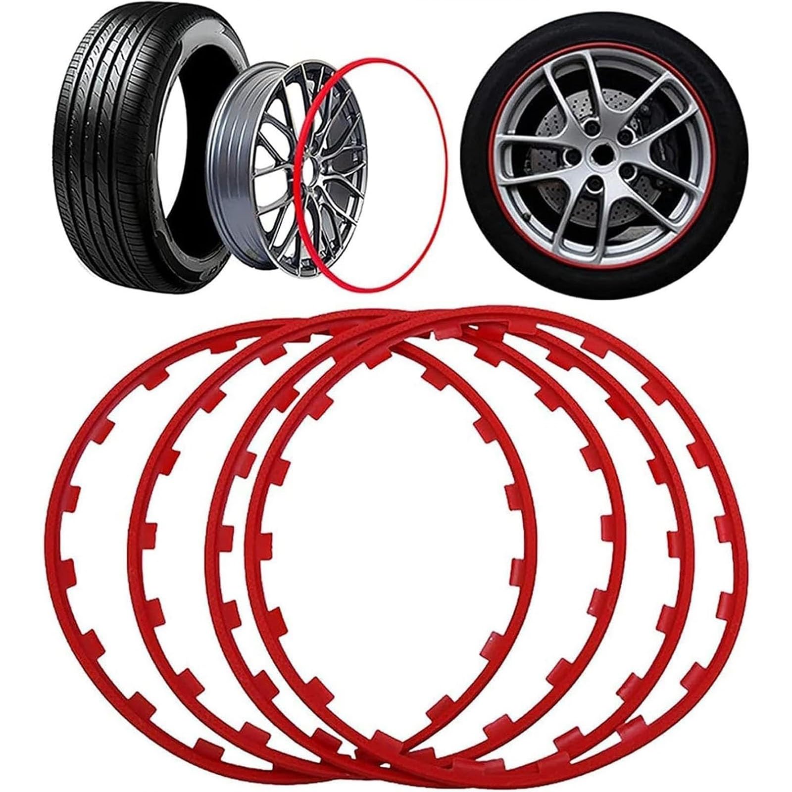 Verhindert effektiv Kratzer und Kollisionen an den Rädern, Felgenschutz, ausgewähltes Nylonmaterial, robust und langlebig, dekorativer Felgenring, geeignet for eine Vielzahl von Fahrzeugen(Red,21in)