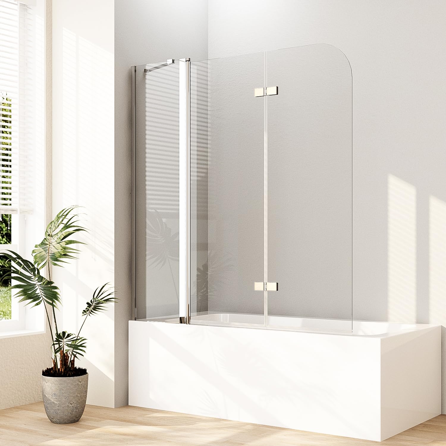 Duschwand für Badewanne 3 teilig faltbar 6mm NANO Sicherheitsglas (ESG) Faltwand Badewannenaufsatz Badewannenfaltwand Duschabtrennung für Badewanne (150x140cm)