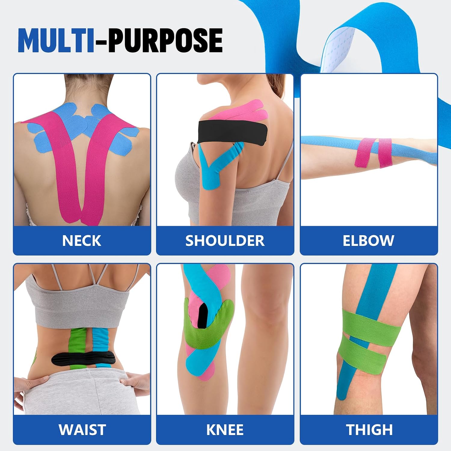 60PCS Precut Kinesiology Tape Strips, 6 Colors 2 inch x 10 inch Cotton Athletic Tape, Kinetic Tape, Elastic Muscle Tape, Sports Tape, Knee Tape for Exercise and Daily Use