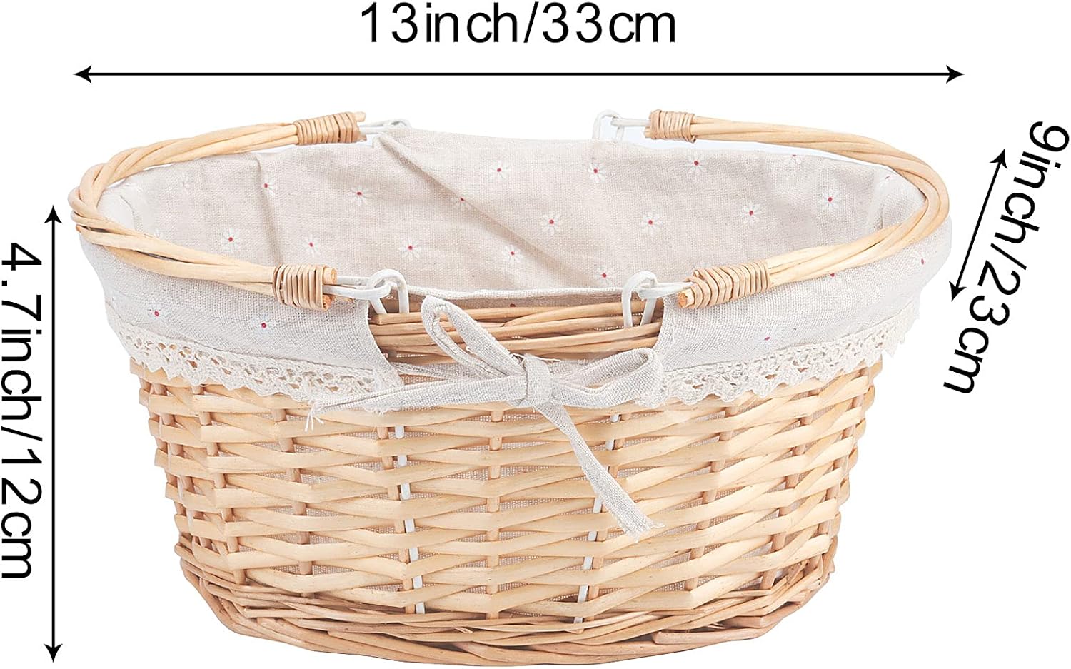 ZOENHOU 2 PCS Natural Wicker Gift Empty Basket, Hand-Woven Large Favors Storage Willow Picnic Basket with Handles for Fruit Vegetable Picking Egg Candy Gathering Valentines