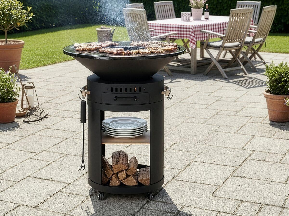 Barbecue plancha brasero à charbon et bois "Cesar premium" - Ø 81 cm - Noir
