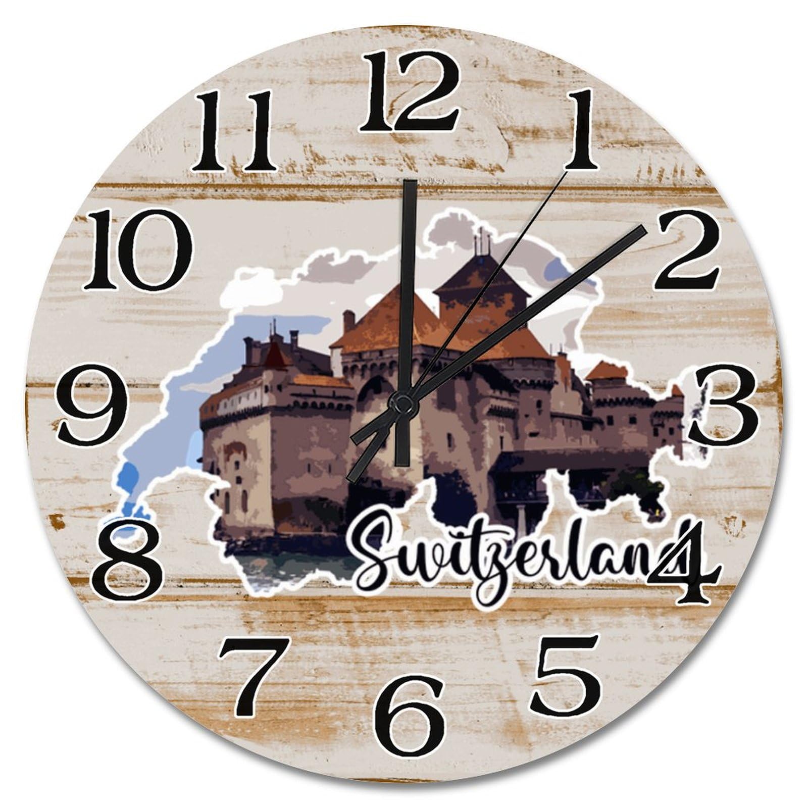 Horloge murale Suisse de 30,5 cm avec paysage urbain et mécanisme à piles pour salon