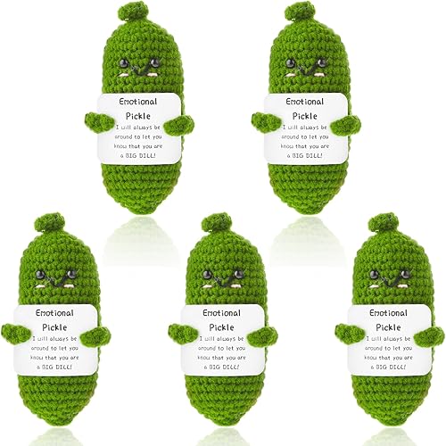 Miniatura 8 de Figuras de Pepino en Vinagre Emocionales de Crochet, 2 Piezas Hechas a Mano Divertidas Figuras de Pepino en Escabeche Lindas Adornos Tejidos a Mano