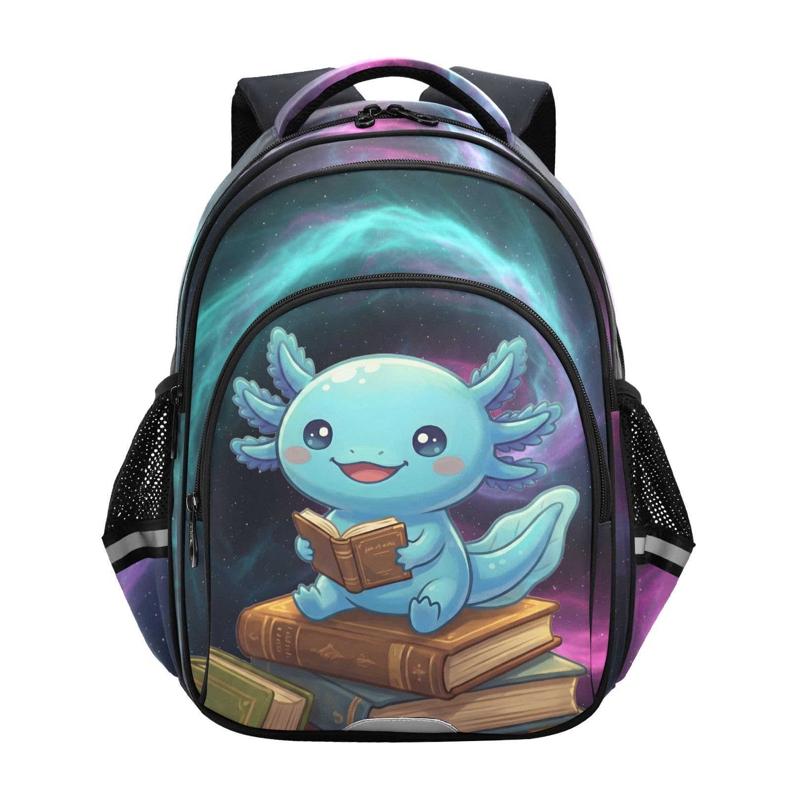 Lightweight Backpack Boy Girl Bookbag Cute School Bag Axolotl Daypack M 16L Ages 8-14 Dark