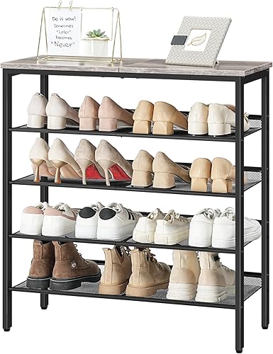 Miniatura 8 de HOOBRO Zapatero para entrada, organizador de zapatos de 5 niveles con estantes de malla ajustables, 16-20 pares de zapatos, amplio soporte de piso,