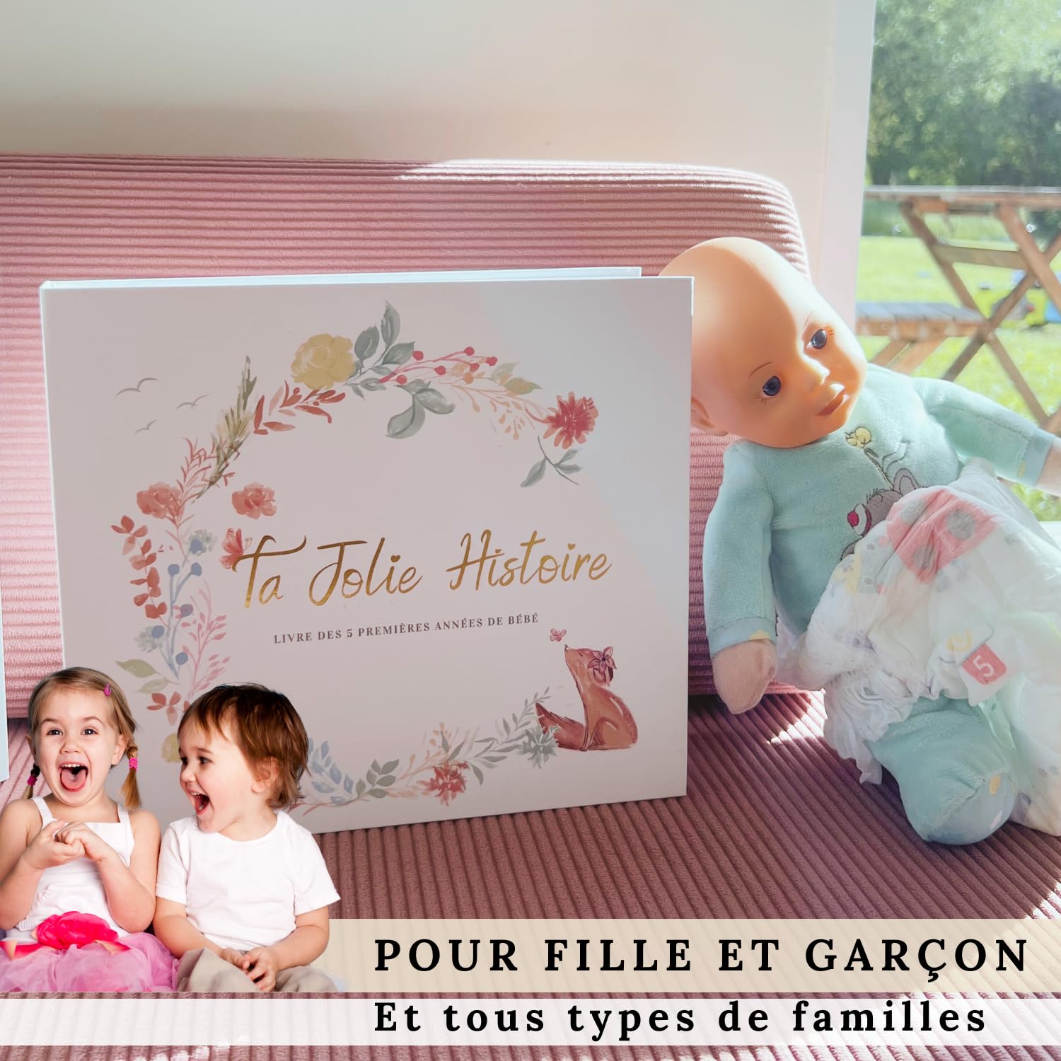 Livre de naissance bébé - Album de 150 Pages pour coller vos Photos et Ecrire tous les souvenirs des 5 premières années - Cadeau de naissance fille ou garçon idéal - Journal de future maman