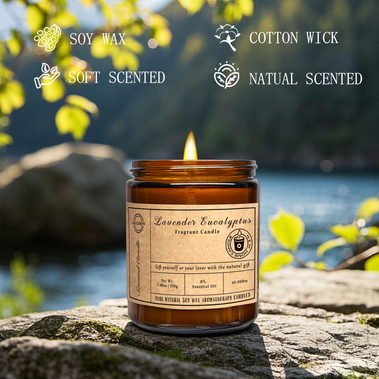 Velas perfumadas – Velas de eucalipto de lavanda para el hogar, vela de aromaterapia de cera de soja de 7 onzas para aliviar el estrés y la relajación, no tóxicas, regalos de cumpleaños para mujeres y 5