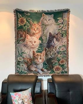 Amazon.com: EZ.enjoy Garden Cat Flower Woven Tapestry Throw