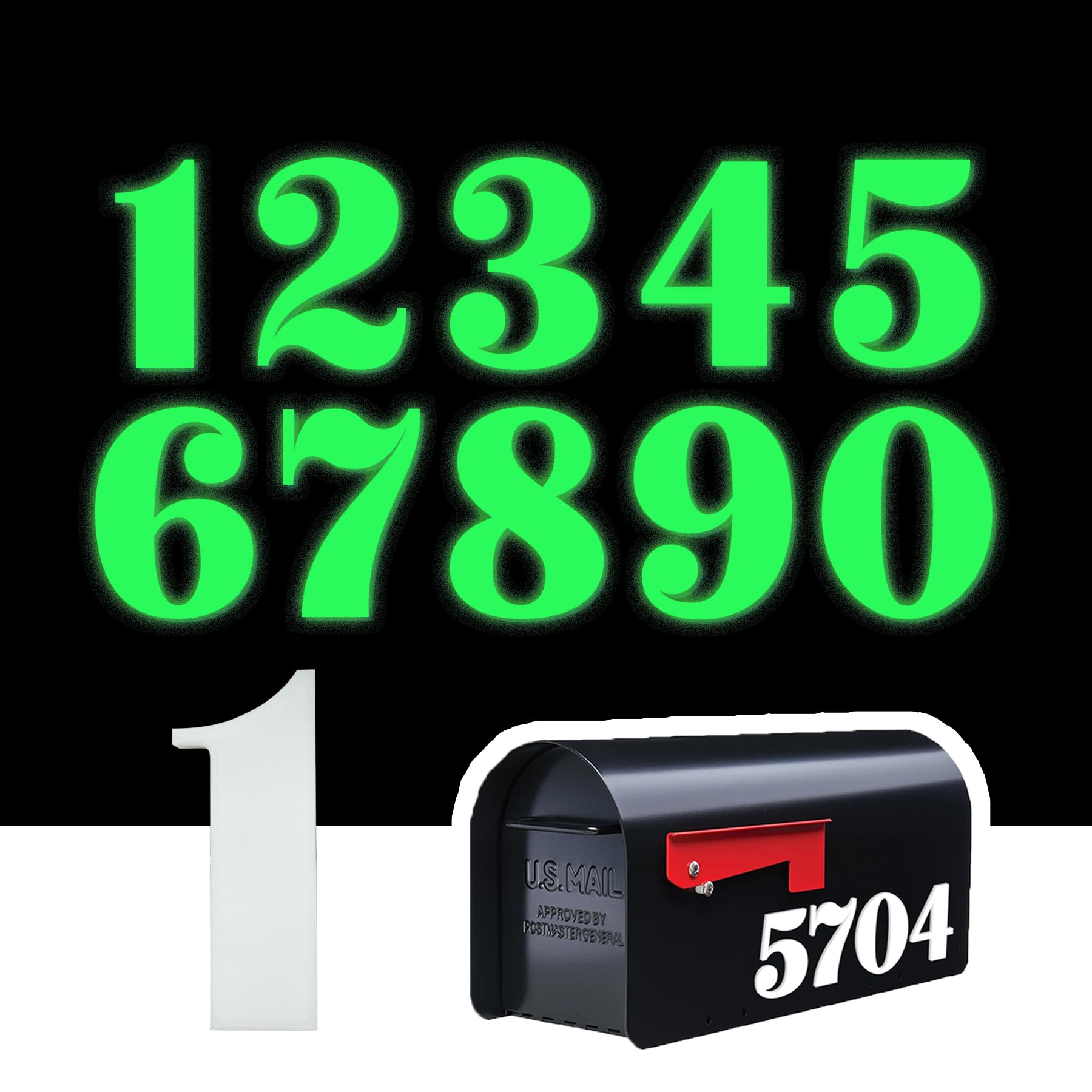 1 PCS Number-1 Mailbox Numbers for Outside 3D Printing Glow at Night