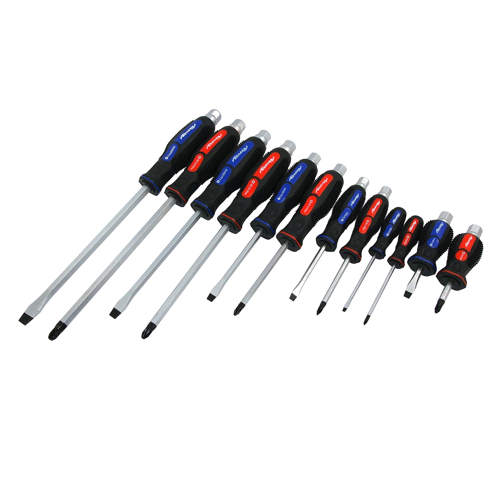 Neilsen 12pc Soft Grip Hex Pozi Flat Slotted Magnetic Go Through Screwdriver Set